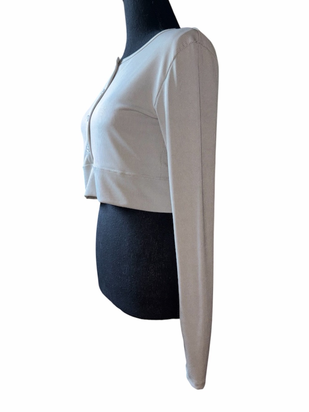Light Grey Ribbed Crop Top — Thumb Loop - Picture 3 of 6